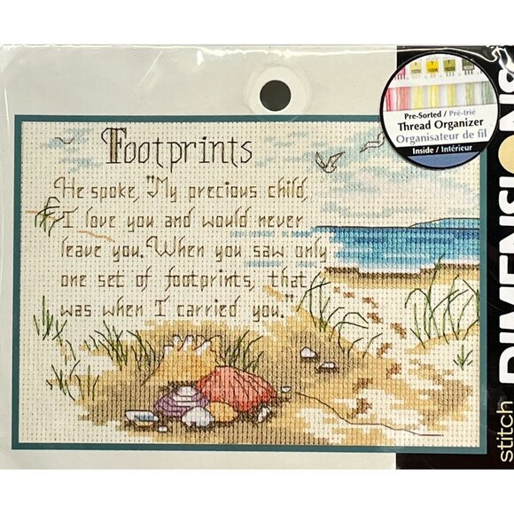 Dimensions He Spoke Footprints in the Sand Poem Cross Stitch Kit 5x7 Beach Faith - Picture 3 of 7